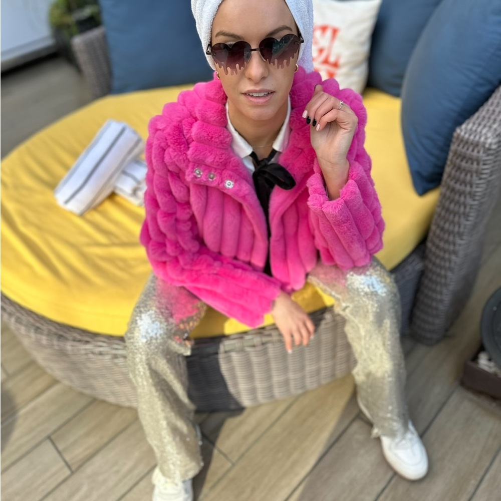 Hot pink fur crop jacket